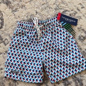 Toobydoo Blue, Red & White Geometric Swim Shorts